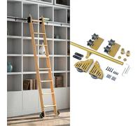 Gold Carbon Steel Rolling Ladder Hardware Kit | Bookcase Sliding Rail & Mobile Ladder Hanging Rail | Sliding Barn Door Track Kit with Floor Rollers(16ft/488cm Track kit)