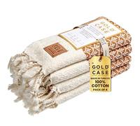 GOLD CASE Helen by - Set of 4 Turkish Hand Towels - 20x40 100% Cotton Decorative Towel - Bathroom and Kitchen Peshtemal for Hand, Face, Hair, SPA, Yoga, Gym, Tea and Dishcloth, Orange
