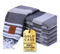 GOLD CASE HOME COLLECTION Olympos Turkish Hand Towels for Bathroom Set of 6-100% Cotton Luxury Decorative Towels - Kitchen & Hotel Hand Towel for Spa, Face, Tea & Dishcloth - 20 x 40, Black
