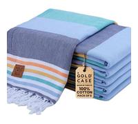 Gold Case - Set of 6 XXL 70x39 Original OLYMPOS Pestemal Towels - 100% Natural Turkish Cotton - Quick Dry, Ultra Lightweight Towel for Beach, Bath, SPA, Gym, Yacht, Throw, Blanket (Olympos-Multi)
