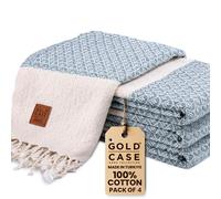 Gold CASE Turkish Beach Towel Set of 4 - 100% Cotton Large Turkish Bath Towels 67 x 38'' - Helen Extra Large, Quick Dry & Sand Free Towels - Peshtemal for Pool - Aqua
