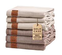 Gold CASE Turkish Beach Towel - Set of 6-100% Cotton - 70x38 inches XXL Oversized - PRE-Washed - Quick Dry Sand Free Turkish Towel - Lightweight Bath Towels (Lycia-Beige-Brown)