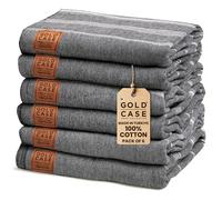 Gold CASE Turkish Beach Towel - Set of 6-100% Cotton - 70x38 inches XXL Oversized - PRE-Washed - Quick Dry Sand Free Turkish Towel - Lightweight Bath Towels (Lycia-Black)