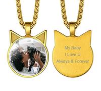 Gold Cat Tags Customized For Women, Personalized Photo Engraved Tag Necklace Hip Hop Jewellery For Mother