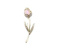 Gold Cat's Eyes Stone Tulip Flower Crystal Brooches Pins Fashion Beautiful Created Rhinestone Pearl Floral Brooch Good Idea for Party Dance Wedding Banquet for Elegant Women Girl, M, Crystal, crystal