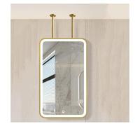 Gold Ceiling Hanging Floating Mirror with Lights Metal Frame Vanity Mirror for Shaving & Makeup Decorative Sink Mirror (60x90cm)
