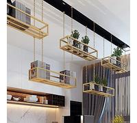 Gold Ceiling Hanging Shelf - Decorative Flower Stand & Kitchen Storage Rack with Chain, Grid Bottom for Books & Indoor Decor, 60x25x15cm, Floating Display Shelf.