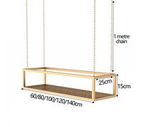 Gold Ceiling Hanging Shelf - Kitchen Storage Rack with Chain & Bottom Grid - Floating Display Shelves for Books Plants & Indoor Decor - 140x25x15cm