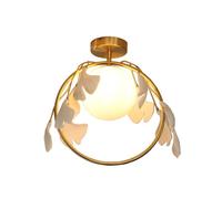 Gold Ceiling Light Ceramic Ginkgo Leaf Decor Indoor Ceiling Light, Globe Glass Bedroom Ceiling Light for Hallway, Brass Ceiling Light Fixture Semi Flush Mount Ceiling Light
