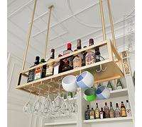 Gold Ceiling Mounted Hanging Wine Rack Iron Wine Bottle Holder Champagne Glass Goblets Storage Shelf, Bar Unit Home Decor Floating Display Shelves (Size : 100x25x21cm)
