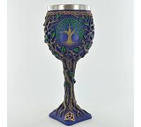 Gold Celtic Tree Of Life Symbol On Blue Resin Goblet Alter Decor