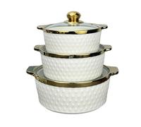 Gold Ceramic Non-Stick 3-Piece Cookware Set, Versatile Casserole, Scratch-Resistant, Oven-Safe, Stylish Kitchen Cookware. Small:20 * 16.5 * 10.5 CM, Medium:22.5 * 19 * 11.5 CM, Large:28 * 23 * 14 CM