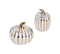 Gold Ceramic Seasoning Jar Set of 2, Ribbed Tabletop Condiment Pair with Top Sprinkle Holes for Salt Pepper Cumin Powder Dining Use Ceramic Seasoning Dispenser Set White Gold Salt Pepper Powder Ribbed
