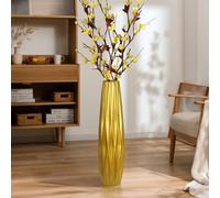 Gold Ceramic Tall Floor Vase,17.7 Inch Large Modern Flower Vases for Home Décor,Wicker Big Floor Vase Decorations for Farmhouse, Living Room,Bedroom,Standing Plastic Vase Decorative Tall