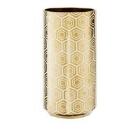Gold Ceramic Vase with Hexagonal Pattern, Vintage Luxe Cylindrical Stoneware Vase, Geomeric Vase Premier Housewares Gold One Size