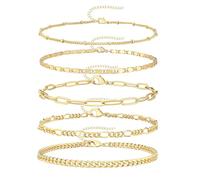 Gold Chain Bracelets Set for Women Dainty Layered Paperclip Chain Link Bracelets Stackable Textured Bracelets Jewelry Gifts for Teen Girls Women, Metal, otrer