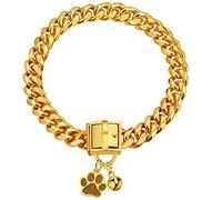 Gold Chain Dog Collar 14mm Cuban Link Dog Collar with Secure Snap Buckle 18K Gold Plated Stainless Steel Metal Dog Chain Collars(12")