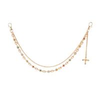 Gold Chain for Pants, Fashionable Double Layer Pants Chain Pearl Rhinestones Cross Hip Hop Pocket Belt Accessory Jeans Jewelry keychain Wallet for Men Women