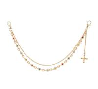 Gold Chain for Pants, Fashionable Double Layer Pants Chain Pearl Rhinestones Layered Cross Hip Hop Pocket Belt Accessory Jeans Jewelry keychain Wallet for Men Women