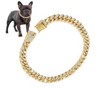 Gold Chain Necklace for Dogs Crystals 25 cm and Metal Pet Collar with Buckle for Party, Medium Sized Dogs Easy to Wear Fit Quality Confor