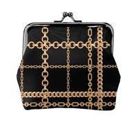 Gold Chain Plaid Black, PU Leather Coin Purse, Small Wallets, Change Pouch with Kiss Lock Clasp Buckle, Change Purse