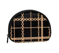 Gold Chain Plaid Black, Women's Storage Bag Shell Makeup Bag Small Coin Purse Shell Change Pouch