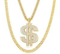 Gold Chain with Dollar Sign, Fake Gold Chain, Money Chain Necklace for Men Women Gold Plated Stainless Steel Jewelry Fashion Pendants for 70s 80s 90s Hip Hop Rapper Costume Accessories (US Dollar)