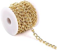 Gold Chains forJewelry Making 5m Brass Chunky Thick Curb Roll Craft Chains | Bulk with Spool Roll Link Chains for Jewelry Making Brass Gold Chains for Necklace Belt Jeans Bags Chains Crafts Accessories