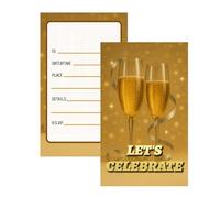 Gold Champagne Party Invitation Cards with Glittering Design - For Adult Birthday Wedding Anniversary Celebrations 50th 70th Events Kids Party Girls 8th 10th Birthday Swimming Roller Skate Disco Glow