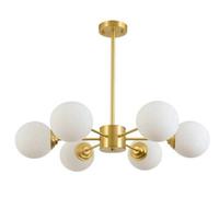 Gold Chandelier Frosted White Globe Shade E27 Ceiling Light 72Cm