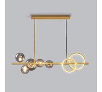 Gold Chandelier Nordic 5 Lights Dining Room Pendant Light Fixture Globe Glass Pendant Lamp with LED Light Source Semi Flush Mount Ceiling Lights for Living Room Bedroom Kitchen