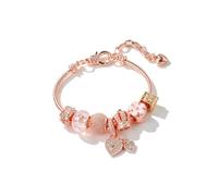 Gold Charm Bracelet for Women, Dainty Adjustable Beaded Bracelets with Heart Cross Daisy Butterfly Clover Multi-Style Charms, Cute Aesthetic Jewelry Gift for Her, Adjust, Copper, no gemstone