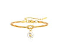 Gold Charm Bracelet for Women Stainless Steel Knot Layered Chain Flower Daisy Charm Dainty Adjustable Jewelry Birthday Gifts for Bestie Friends Daughter, L, no gemstone