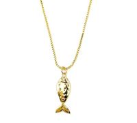 Gold Charm Fish Necklace for Women Men Trendy Beach Fish Pendant Necklace Hawaiian Dainty Cute Gold Plated Adjustable Box Chain Coastal Style Boho Summer Ocean Minimalist Jewelry for Her Friendship