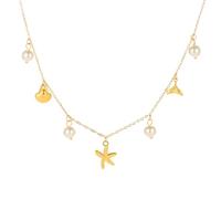 Gold Charm Necklace for Women 18K Gold Shell sea turtle Starfish Necklaces White Pearl Choker Necklace Boho Dolphin Charm Necklace Summer Beach Jewelry for Women Gift, 45 cm, Gold, No Gemstone