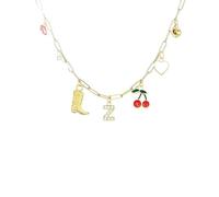 Gold Charm Necklace for Women, Personalized Charm Necklaces Initial Cherry Cowgirl Boot Pendant Trendy Necklace Cherry Outfits Country Cowgirls Accessories Western Jewelry Gifts for Women