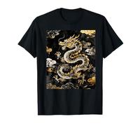 Gold Chinese Dragon Black Chinoiserie Watercolor Lucky Asian T-Shirt