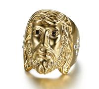 Gold Christ Jesus Head Ring for Men Rock Jesus Face Ring Christian God Head Jewelry for Men, Stainless Steel, No Gemstone