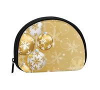 Gold Christmas Ball Snowflake Xmas, Women's Storage Bag Shell Makeup Bag Small Coin Purse Shell Change Pouch