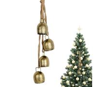 Gold Christmas Bells 16.5Inch Vintage 4 Bells Rustic Hanging Cow Bells with Rope Bell for Door Garden Home Decor Lucky Round Witch Bells,Gold Christmas Bells,Witch Bells