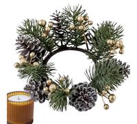 Gold Christmas Candle Ring Wreath Pine le-af Candle Decoration Cone Christmas Ring Artificial Needle Pinecone Berries Garland Rustic Festive Wreath For Wedding Home Decoration, Inner Diameter