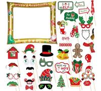 Gold Christmas Inflatable Selfie Frame Inflatable Photo Booth Frame with 32Pcs Photo Booth Props,Xmas Inflatable Picture Frame Blow Up Party Prop Kit for Kids Adults Christmas Party Games Accessories