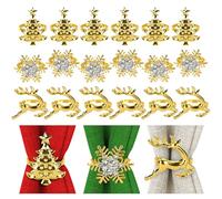 Gold Christmas Napkin Rings Set, 18pcs Christmas Trees Elk Snowflake Napkin Buckle Xmas Alloy Serviette Buckles, Tableware Rings Holder for Family Wedding Thanksgiving Party Table Decorations