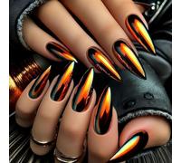 Gold Chrome Press on Nails Mirror Metal Stiletto Fake Nails Metallic Chrome False Nails Golden Luxurious Metal Mirror Acrylic Glue on Nails Stick on for Women Manicure Decoration 24Pcs