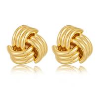 Gold Chunky Earrings for Women Large Knot Statement Stud Earring Minimalist Geometric Knot Link Earrings Trendy Everyday Jewelry Accessories, L, Metal, No Gemstone