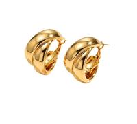 Gold Chunky Hoop Earrings for Women Textured Criss Cross Hoops Double Layer Wide C Shaped Open Circle Statement Earrings Pierced Fashion Jewelry Gifts, normal, Metal, No Gemstone