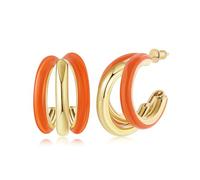 Gold Chunky Triple Hoop Earrings, Thick Three Open Hoop Earrings for Women Trendy Jewelry Gifts, One Size, Brass, No Gemstone