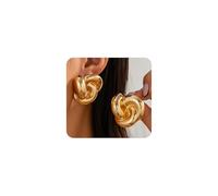 Gold Chunky Twist Stud Earrings for Women Big Trendy Vintage Irregular Statement Knot Spiral Earring Large Thick Lightweight Earrings Wedding Jewelry, L, Metal, No Gemstone