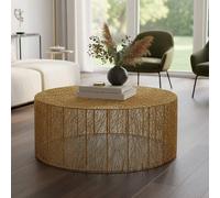 Orsina Gold Finish Iron Coffee Table, Nest Effect Cocktail Table With Circular Iron Frame, Unique Console Table