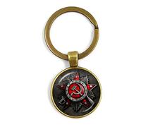Gold Classic Soviet Badges Sickle Hammer KeyChain Vintage Men Women Russia Emblem Communism Key Rings Jewelry